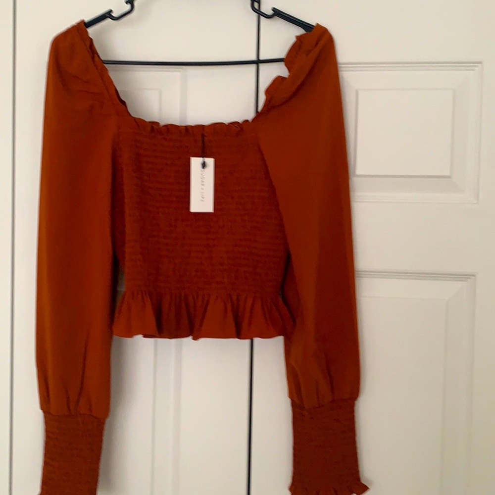 Terracotta smocked crop blouse!